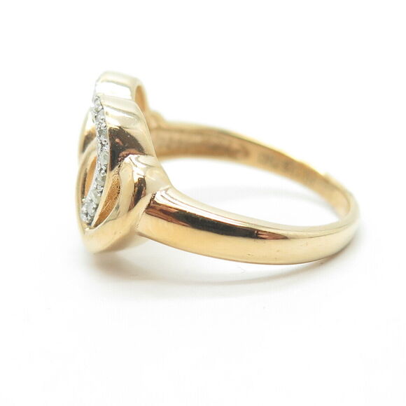 925 Sterling Silver Gold Plated Real Diamond Interlocked Hearts Ring Size 7.25 - Picture 6 of 9